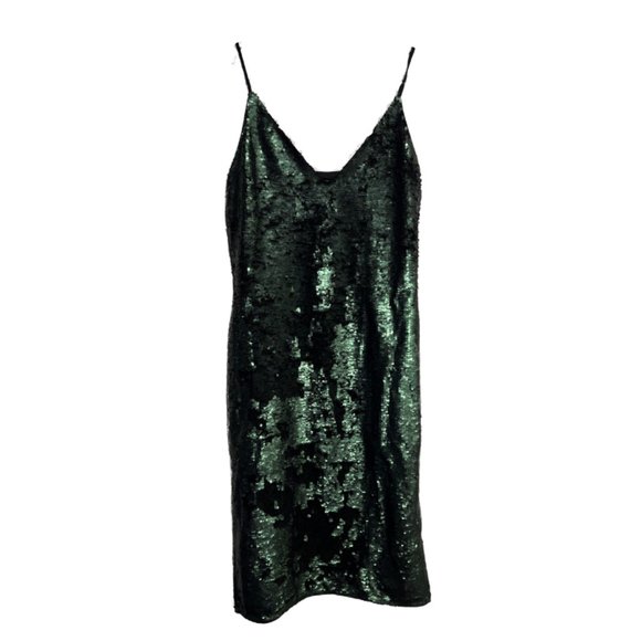 ASOS Dresses & Skirts - ASOS Dark Green Sequin V-Neck Spaghetti Strap Dress Women's Size 8